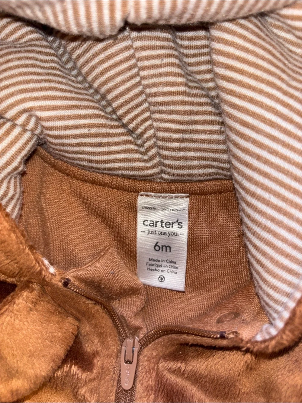 Carter's Brown Plush Hooded Baby Footie One-Piece with Ear Detail